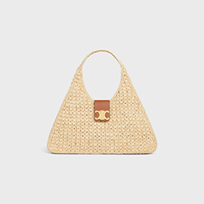 celine raffia triomphe triangle hobo bag